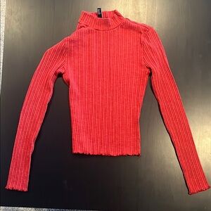 Forever 21 Orange Ribbed Fitted Long Sleeve Top